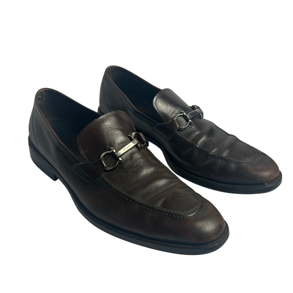 Salvatore Ferragamo Mens Gancini Bit Loafers Brown Leather Size 12 Needs Repair